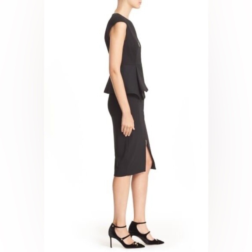 Ted Baker London Jumana Texture Peplum Dress Black Zip Sheath Size 3 /US Medium - Picture 5 of 7